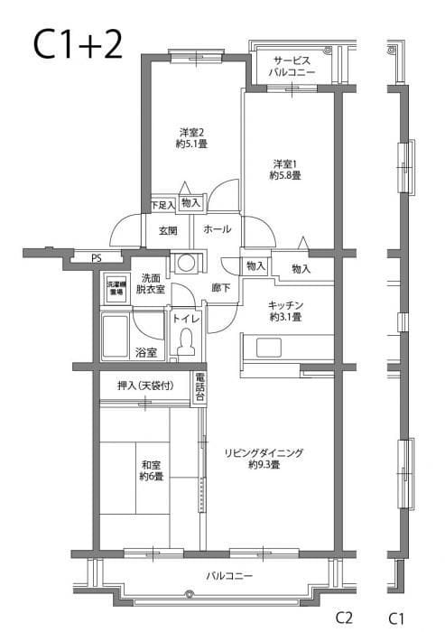 ヒルズ南戸塚 4-203 間取り図