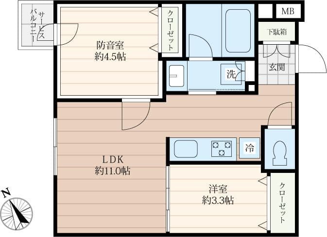 「防音マンション」クリオラモード新江古田サウンドテラス 310 間取り図
