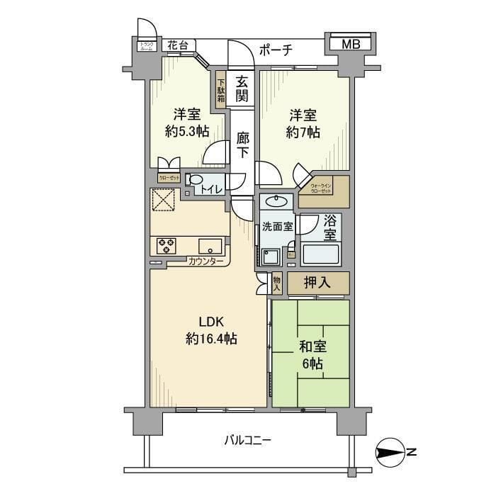オーベルグランディオ萩中2号棟 813 間取り図