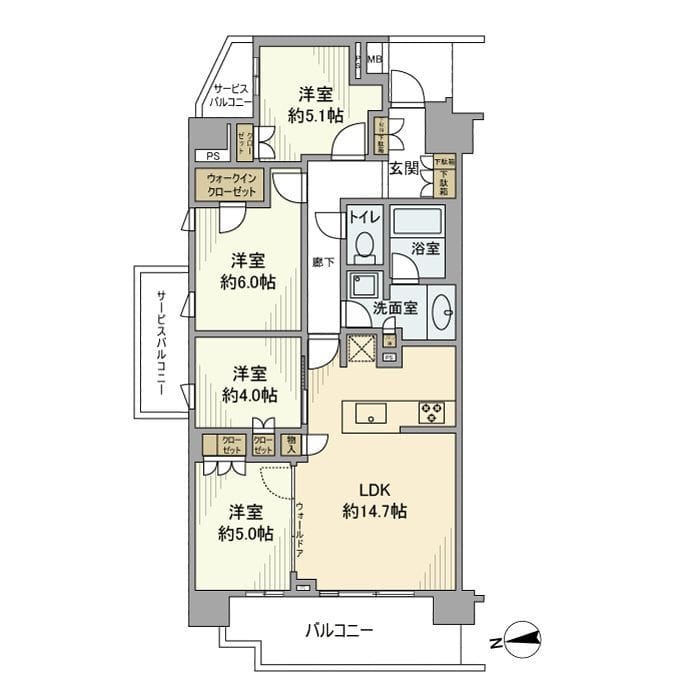 Brillia 大島 Green Avenue 501 間取り図