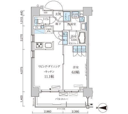 パークアクシス菊川ステーションゲート 1101 間取り図
