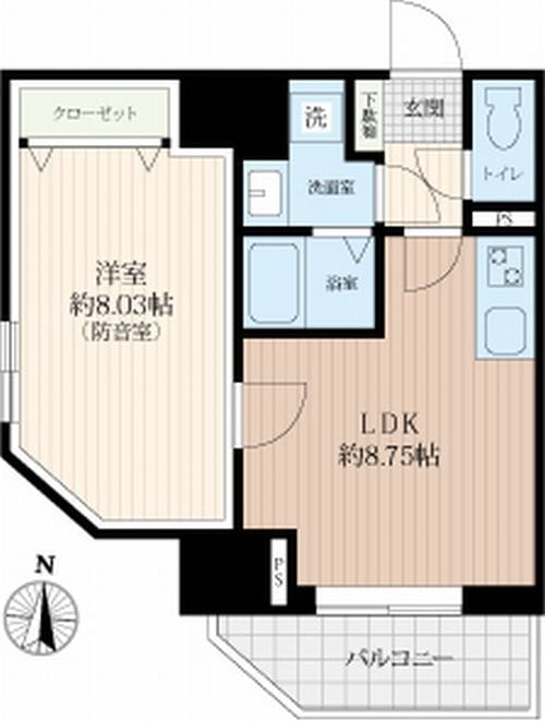 「防音マンション」プライムブリス森下スタジオ 602 間取り図