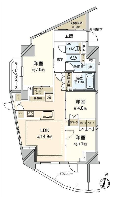 パークホームズ十条 701 間取り図
