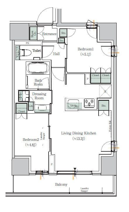ONE ROOF RESIDENCE NISHINIPPORI 1407 間取り図