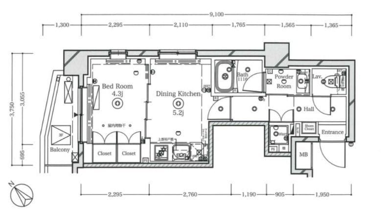 クラスタ越中島 301 間取り図