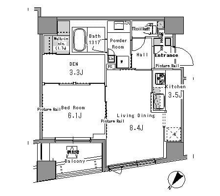 パークアクシス日本橋浜町 1201 間取り図