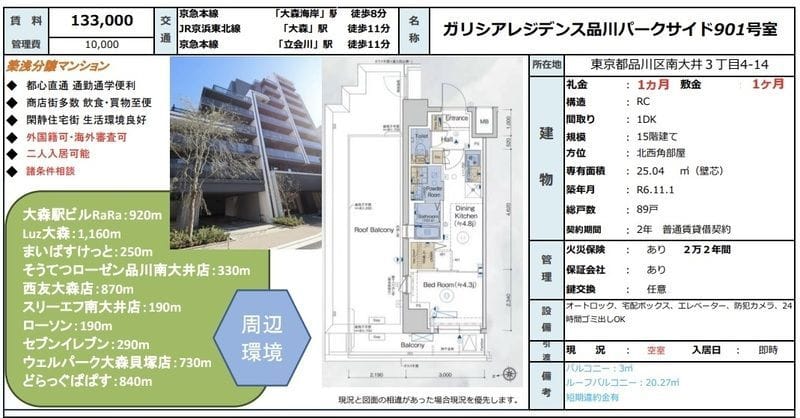 ガリシアレジデンス品川パークサイド 901 間取り図