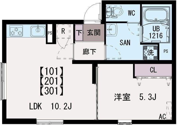 清水Ⅱ 201 間取り図