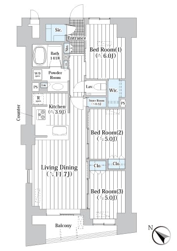 ザ・グランクラッセ日本橋イースト 1202 間取り図
