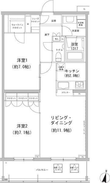 ヒューリックコート雪が谷 413 間取り図