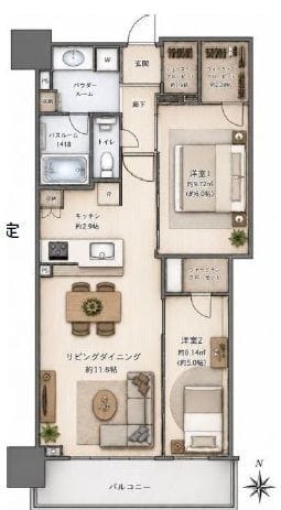 グランドシティタワー月島 12F 間取り図