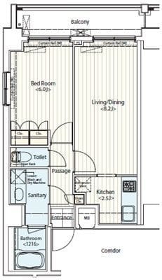 ドゥーエ新富町 1202 間取り図