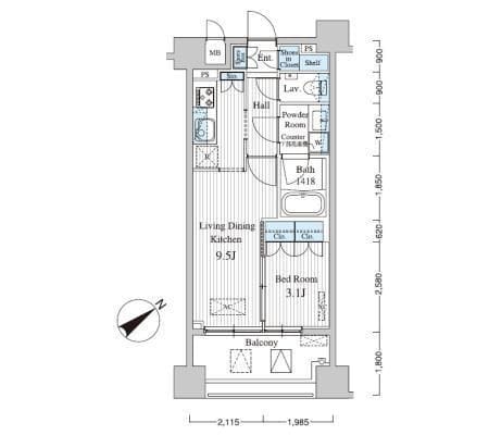 MFPRコート赤坂見附 803 間取り図