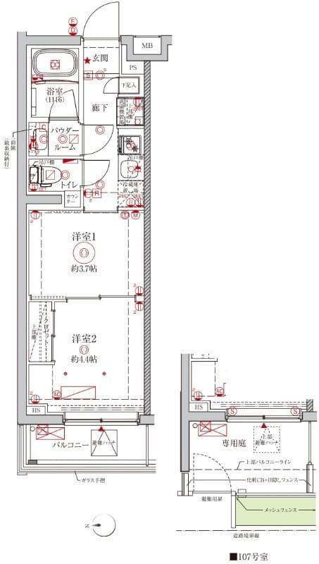 クレイシアIDZ中野野方 107 間取り図