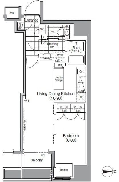 ザ・パークハビオ 蔵前 305 間取り図