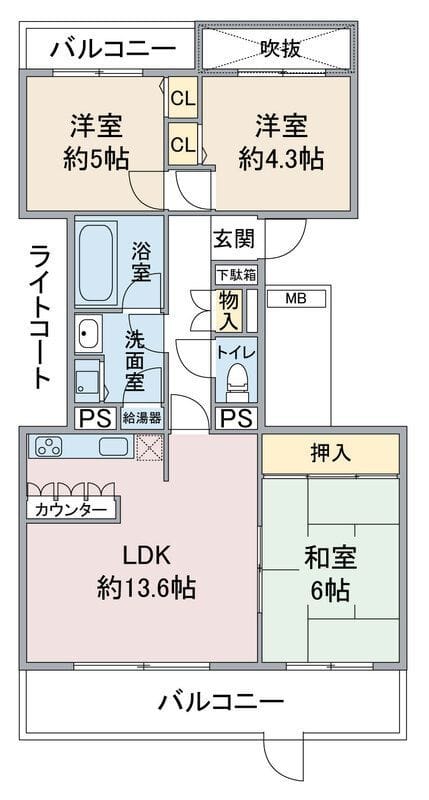 ハイツ東戸塚Ⅱ B棟 104 間取り図