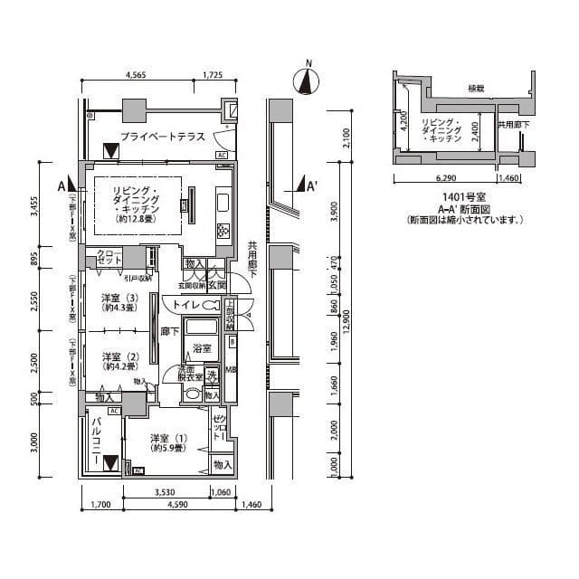東雲キャナルコートCODAN19号棟 1401 間取り図