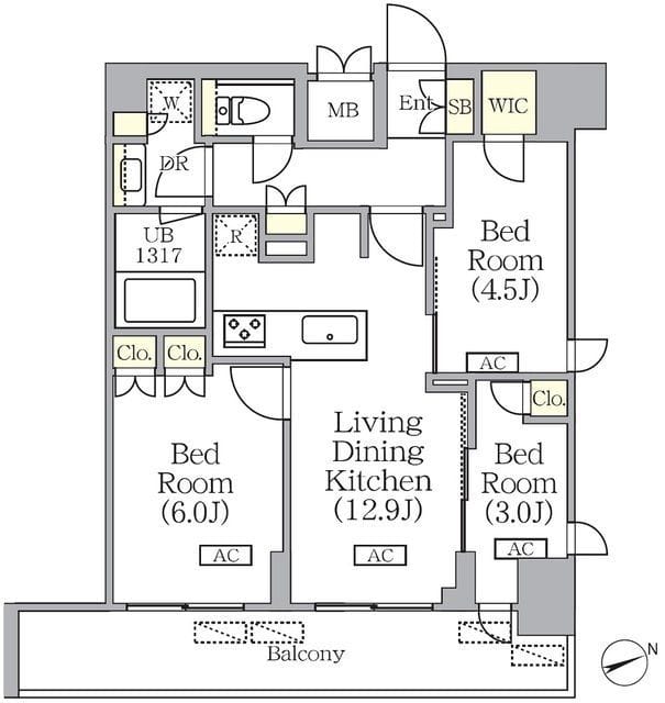 プライムガーデン銀座八丁堀 1102 間取り図