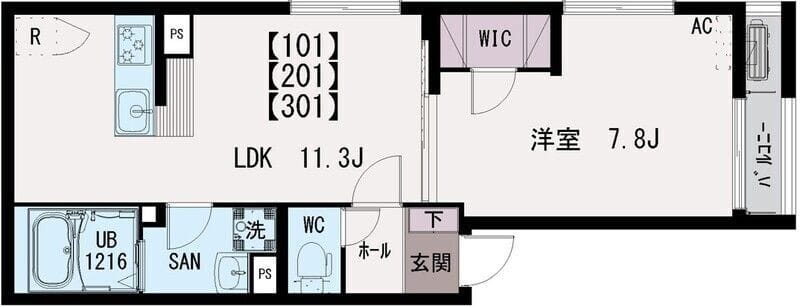 (仮)イクシオ本木東町 302 間取り図