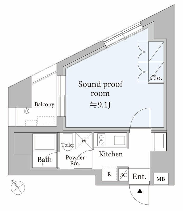 「代々木駅近防音」ASTILE studio代々木 501 間取り図