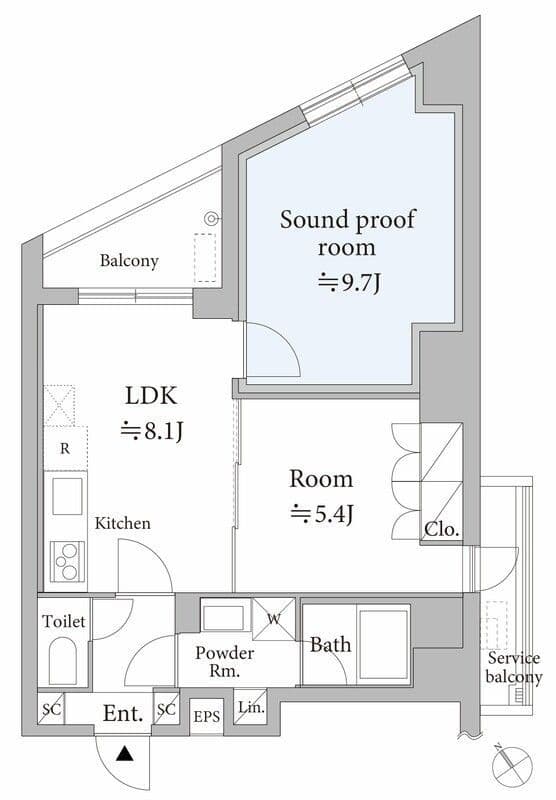 「24H楽器音楽可防音室」ASTILE studio代々木 302 間取り図