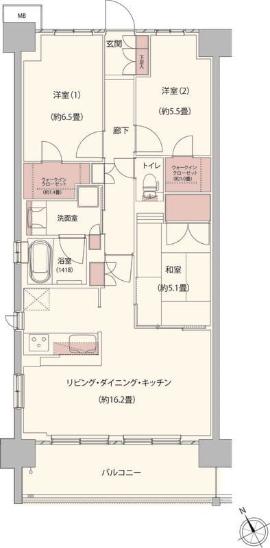 クレストフォルム柏サウスウイング 114 間取り図