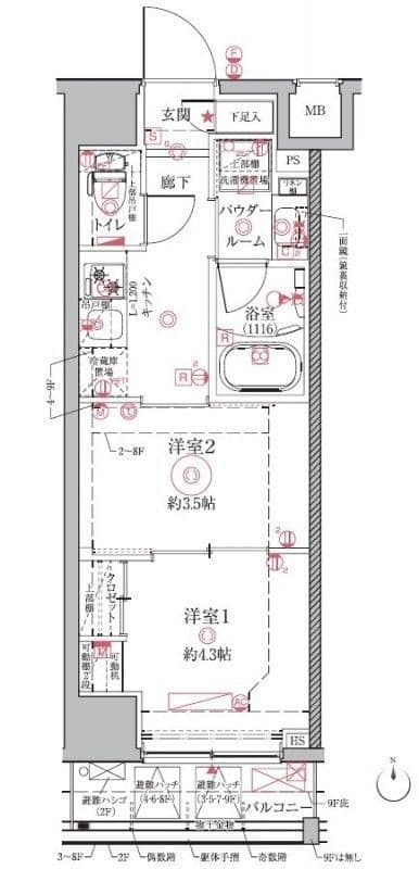クレイシアIDZ祐天寺 902 間取り図