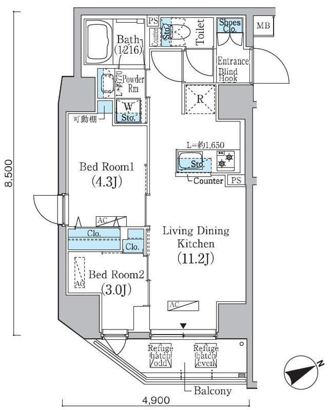 プライムブリス蔵前 203 間取り図