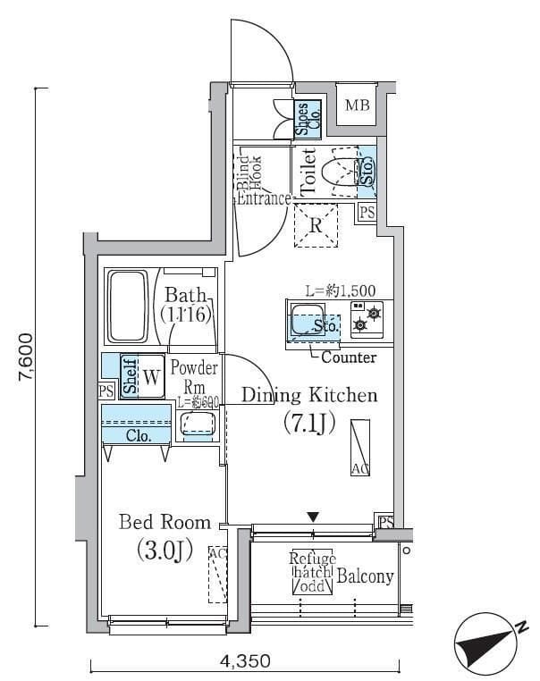 プライムブリス蔵前 302 間取り図