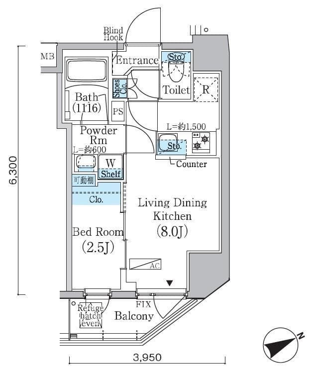 プライムブリス蔵前 401 間取り図