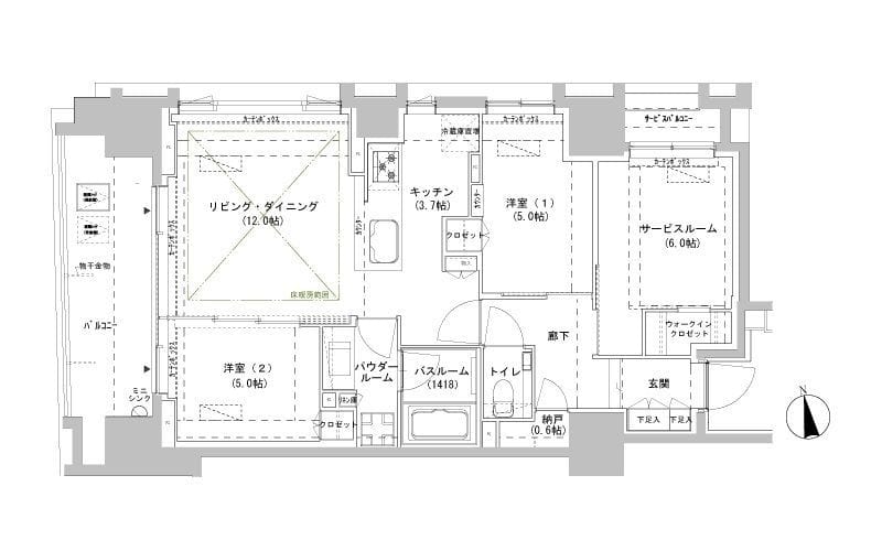 パークスフィア牛込神楽坂 1101 間取り図