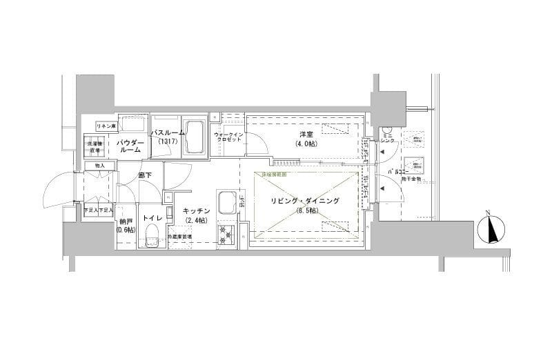 パークスフィア牛込神楽坂 1306 間取り図