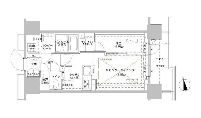 パークスフィア牛込神楽坂 1307 間取り図