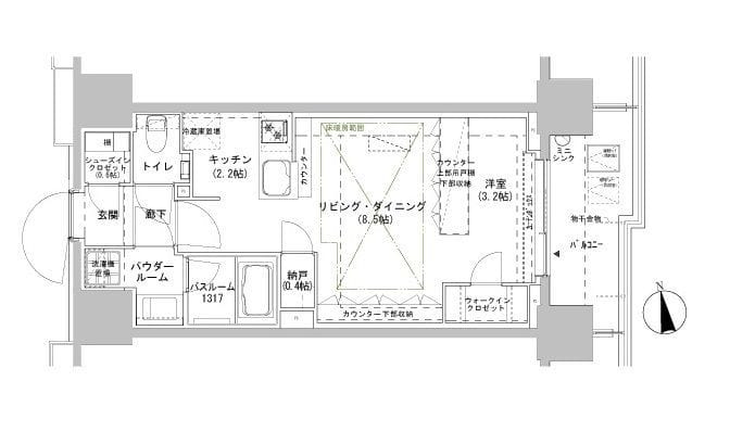 パークスフィア牛込神楽坂 1308 間取り図
