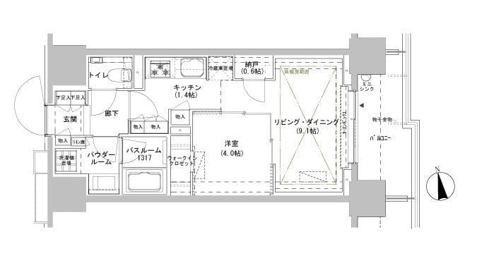 パークスフィア牛込神楽坂 1309 間取り図