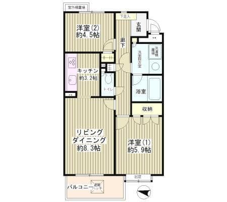 フラット浜田山 B-203 16.1万円/8,000円/入力なし 間取り図