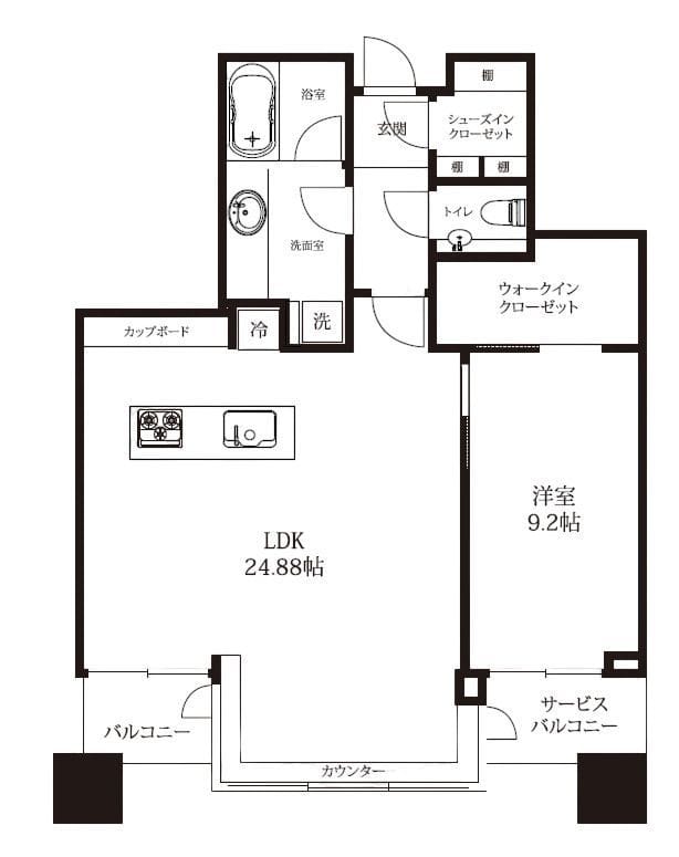 パークコート虎ノ門愛宕タワー(弊社鍵取り) 2403 間取り図
