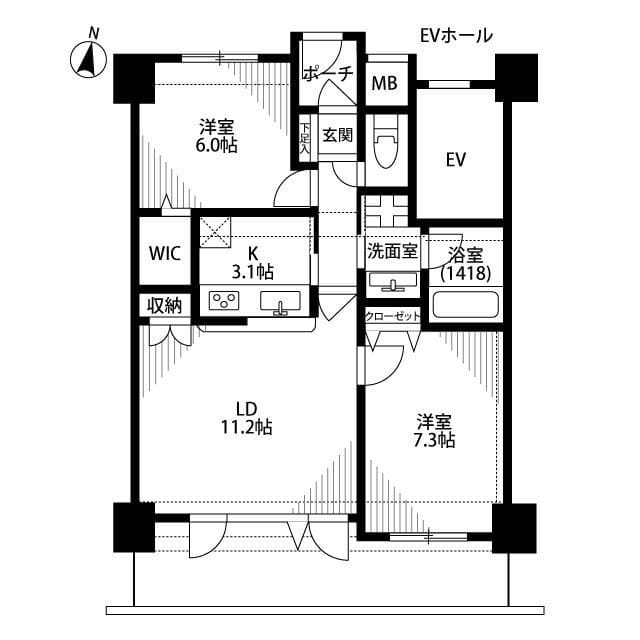 プレール鷺沼ヴェルエスタ 1002 間取り図