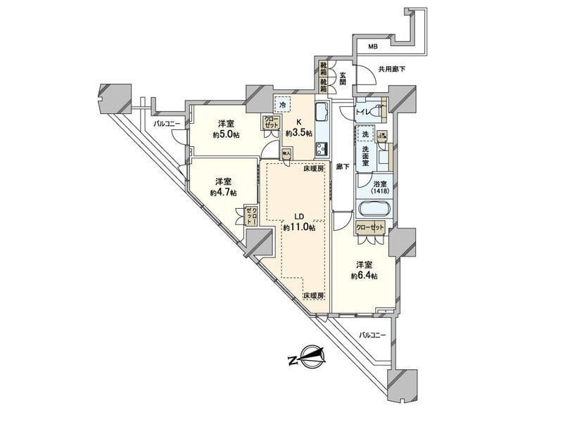 富久クロス コンフォートタワー 1501 間取り図